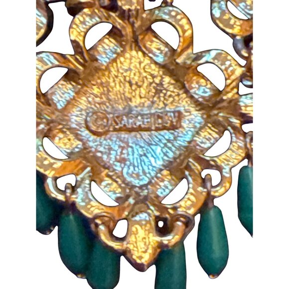 Sarah Coventry Gold Brooch Blue Red & Green Rhinestones Articulated - Picture 3 of 6